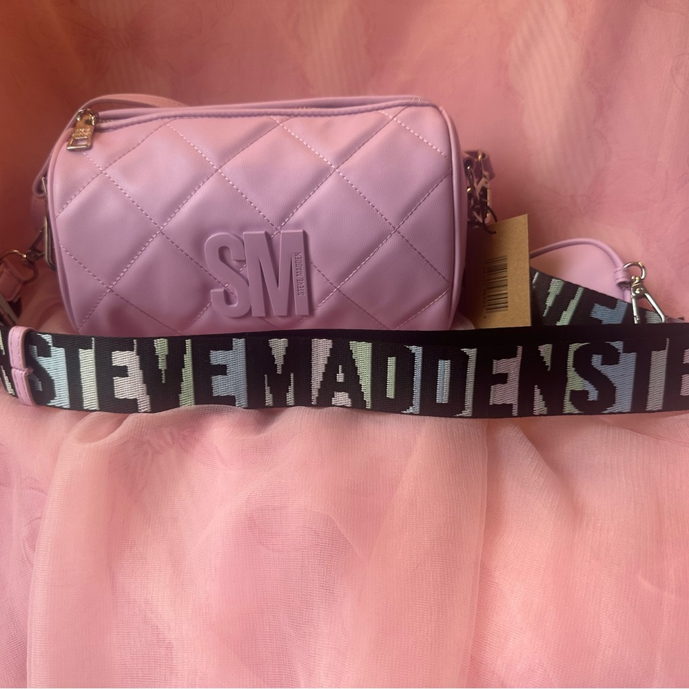 Steve Madden Double Crossbody Straps Purple Quilted Bag with Diamond Stitching